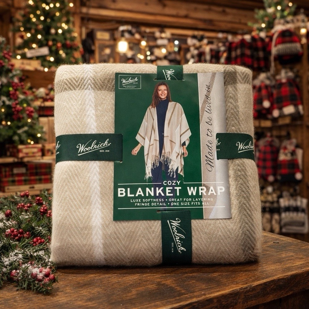 NEW Woolrich Luxe‎ Soft Cozy Blanket Shawl Wrap Cape Beige/Tan Holiday Gift OS